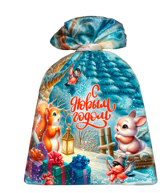сладкий новогодний подарок Мешочек из атласа голубой